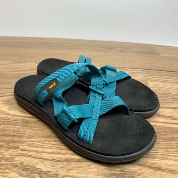Teva Voya Sandals Women's 8 Blue Teal Slide  Strappy Comfort Flip Flop Beach - Picture 1 of 9
